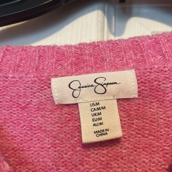 Jessica Simpson Pink Valentines Day Sweater With Red Hearts Size Medium - Picture 4 of 6